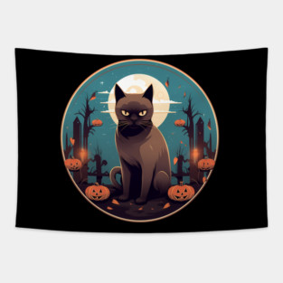 Burmese Cat Halloween, Cat Lover Tapestry