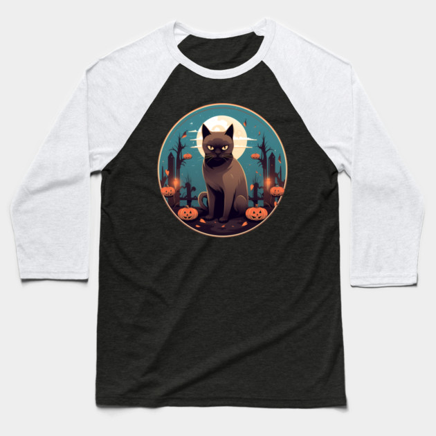 Burmese Cat Halloween, Cat Lover Baseball T-Shirt by logiamerch