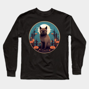 Burmese Cat Halloween, Cat Lover Long Sleeve T-Shirt