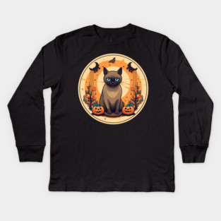 Burmese Cat Halloween, Cat Lover Kids Long Sleeve T-Shirt