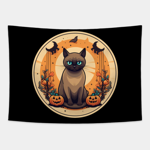 Burmese Cat Halloween, Cat Lover Tapestry by logiamerch