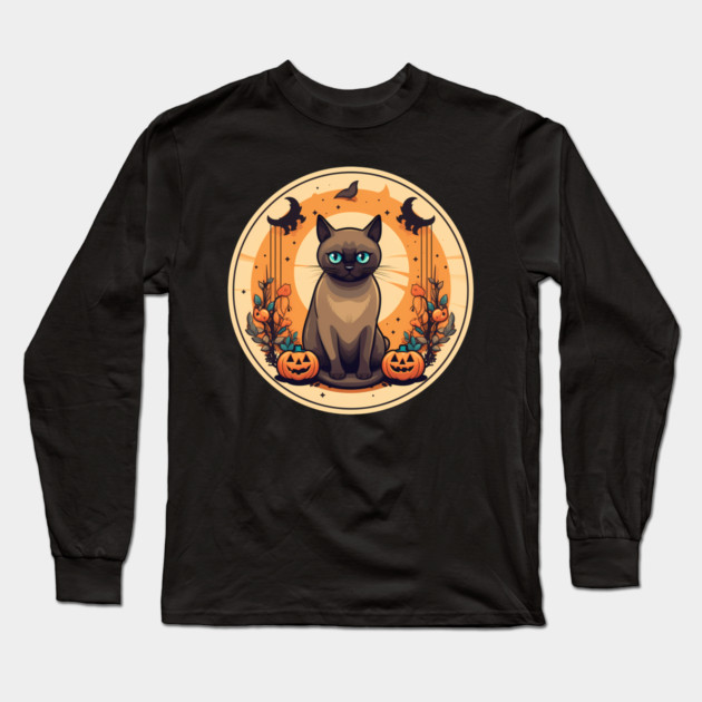 Burmese Cat Halloween, Cat Lover Long Sleeve T-Shirt by logiamerch