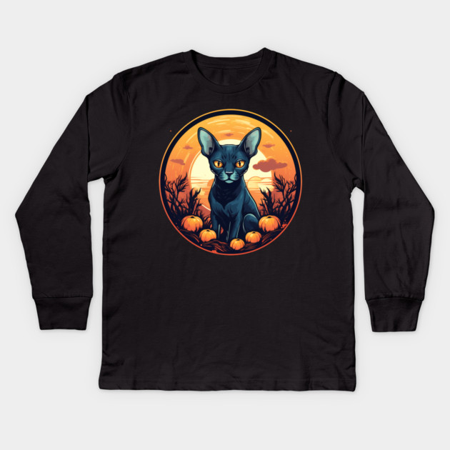 Cornish Rex Cat Halloween, Cat Lover Kids Long Sleeve T-Shirt by logiamerch
