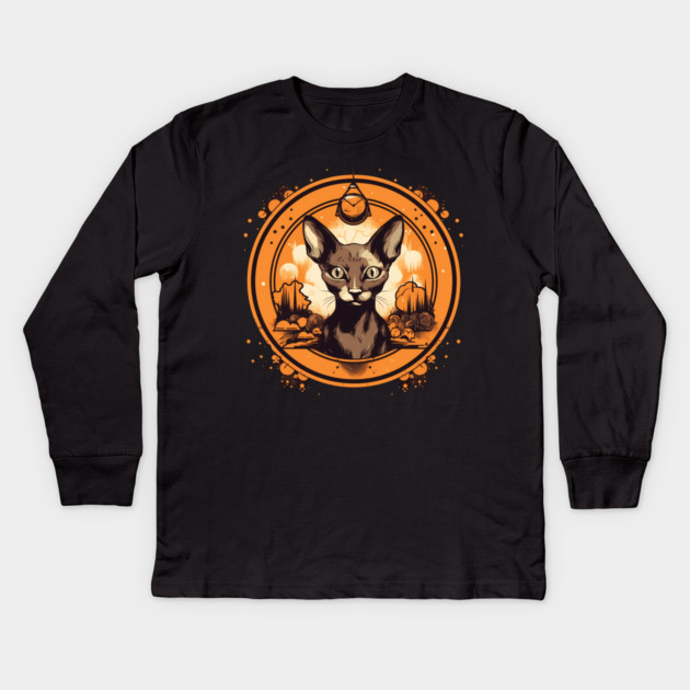 Cornish Rex Cat Halloween, Cat Lover Kids Long Sleeve T-Shirt by logiamerch