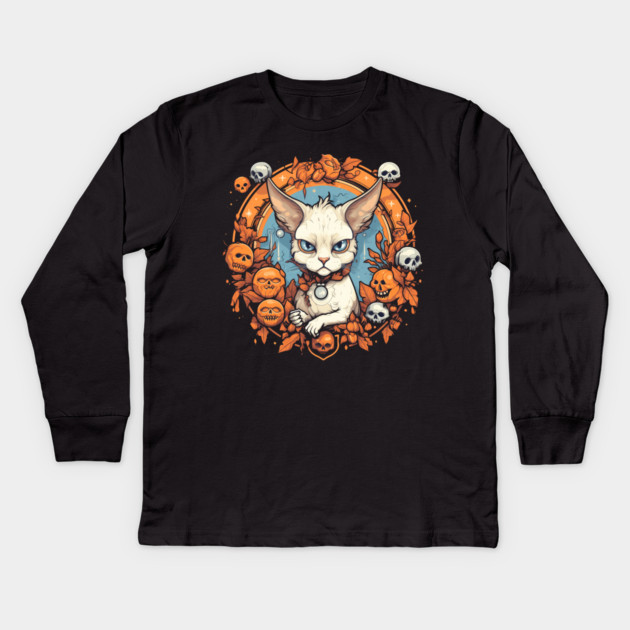 Devon Rex Cat Cat Halloween, Cat Lover Kids Long Sleeve T-Shirt by logiamerch
