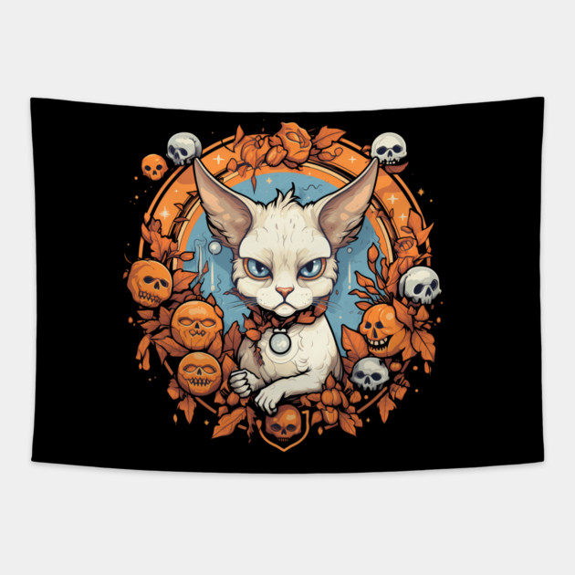 Devon Rex Cat Cat Halloween, Cat Lover Tapestry by logiamerch