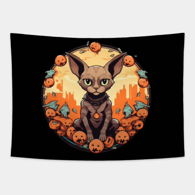 Devon Rex Cat Cat Halloween, Cat Lover Tapestry by logiamerch