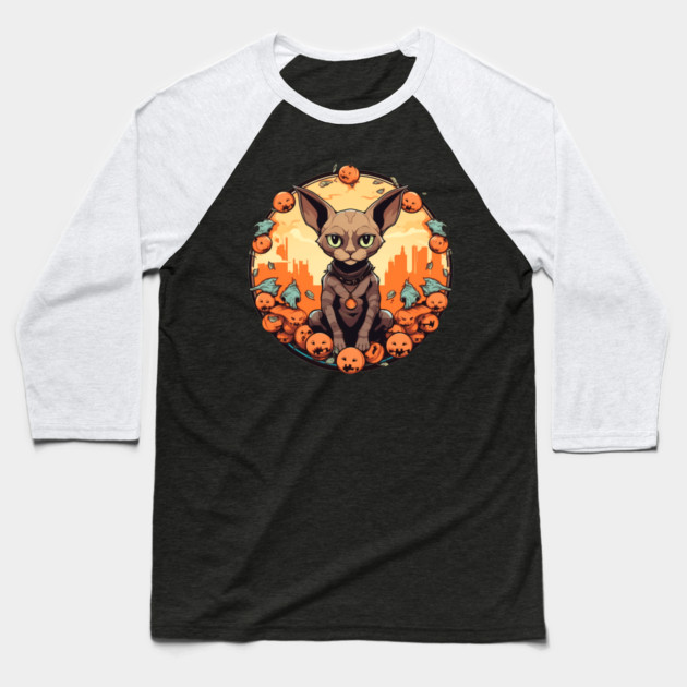 Devon Rex Cat Cat Halloween, Cat Lover Baseball T-Shirt by logiamerch