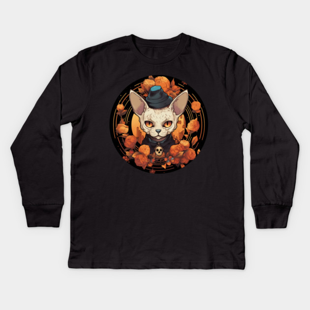 Devon Rex Cat Cat Halloween, Cat Lover Kids Long Sleeve T-Shirt by logiamerch