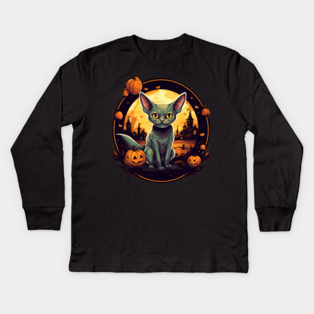 Devon Rex Cat Cat Halloween, Cat Lover Kids Long Sleeve T-Shirt by logiamerch