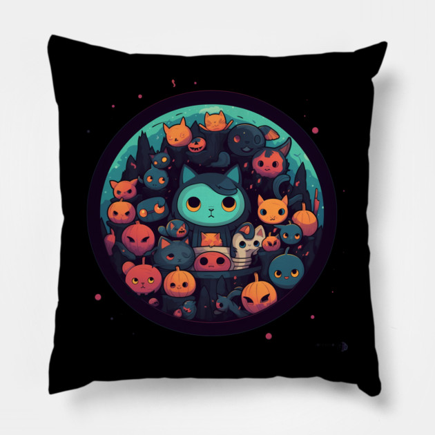 Kawaii Cats Halloween, Cat Lover Pillow by logiamerch