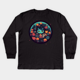 Kawaii Cats Halloween, Cat Lover Kids Long Sleeve T-Shirt