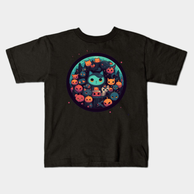 Kawaii Cats Halloween, Cat Lover Kids T-Shirt by logiamerch