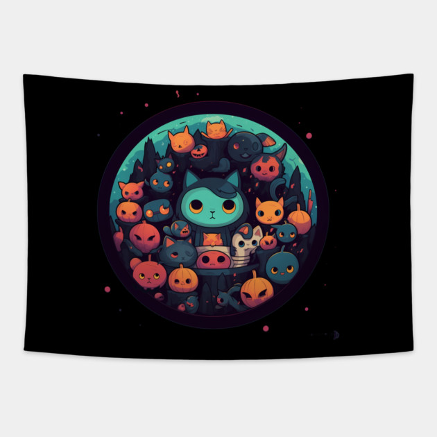 Kawaii Cats Halloween, Cat Lover Tapestry by logiamerch