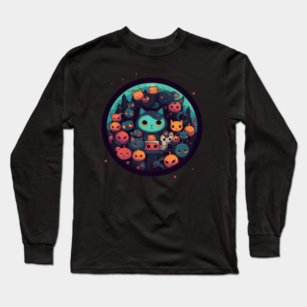 Kawaii Cats Halloween, Cat Lover Long Sleeve T-Shirt by logiamerch