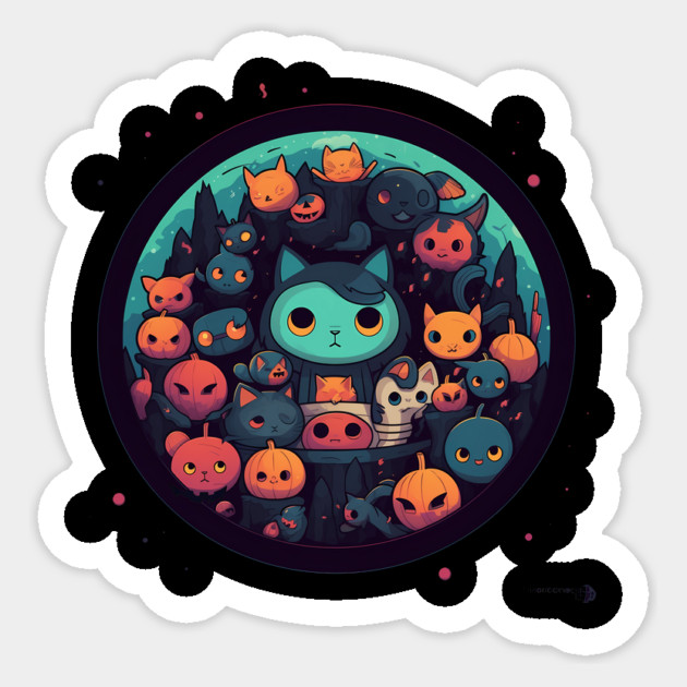 Kawaii Cats Halloween, Cat Lover Sticker by logiamerch