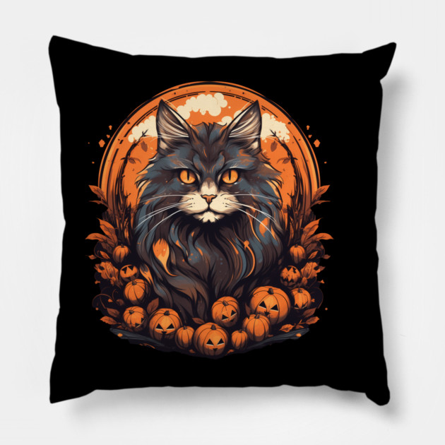 Maine Coon Cat Halloween, Cat Lover Pillow by logiamerch