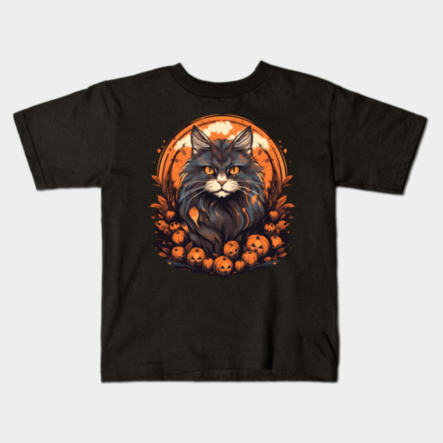 Maine Coon Cat Halloween, Cat Lover Kids T-Shirt by logiamerch