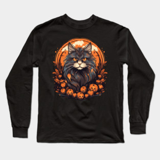 Maine Coon Cat Halloween, Cat Lover Long Sleeve T-Shirt