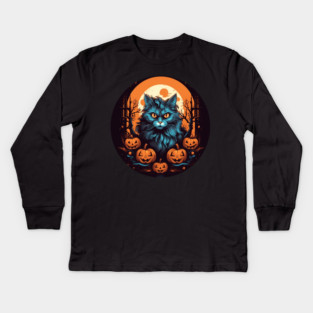 Maine Coon Cat Halloween, Cat Lover Kids Long Sleeve T-Shirt