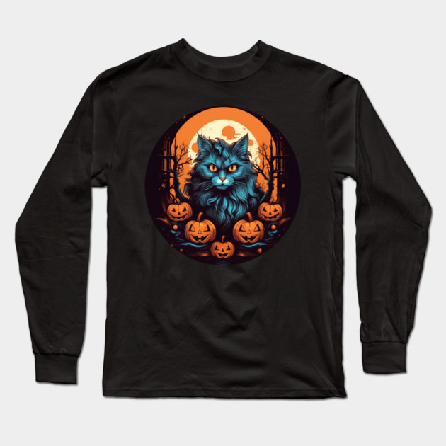 Maine Coon Cat Halloween, Cat Lover Long Sleeve T-Shirt by logiamerch