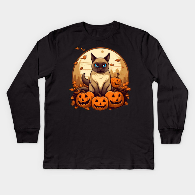 Siamese Cat Halloween, Cat Lover Kids Long Sleeve T-Shirt by logiamerch
