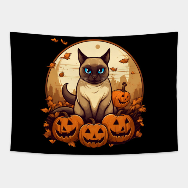 Siamese Cat Halloween, Cat Lover Tapestry by logiamerch
