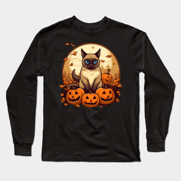 Siamese Cat Halloween, Cat Lover Long Sleeve T-Shirt by logiamerch