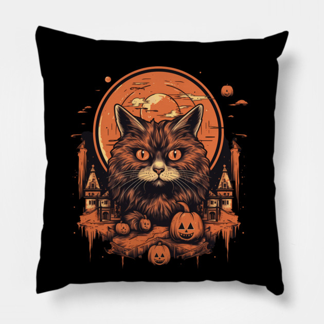 Manx Cat Halloween, Cat Lover Pillow by logiamerch