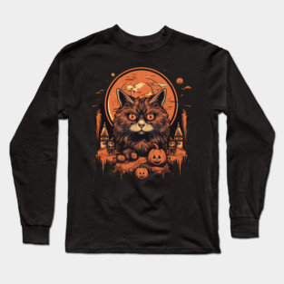 Manx Cat Halloween, Cat Lover Long Sleeve T-Shirt