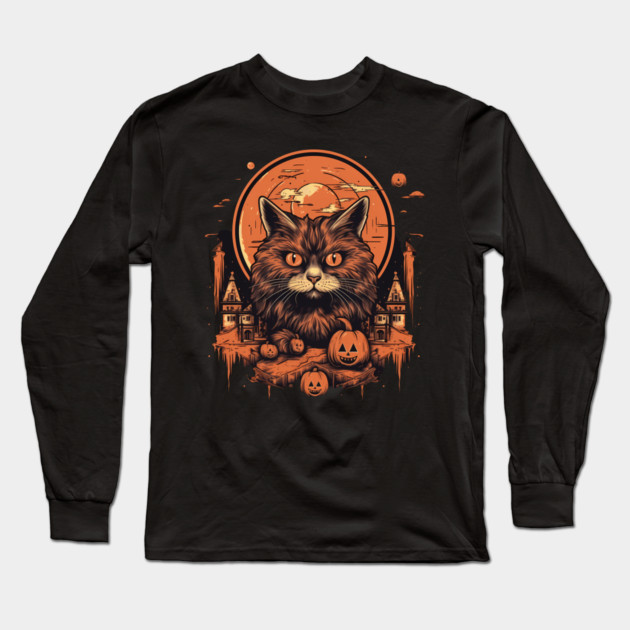 Manx Cat Halloween, Cat Lover Long Sleeve T-Shirt by logiamerch