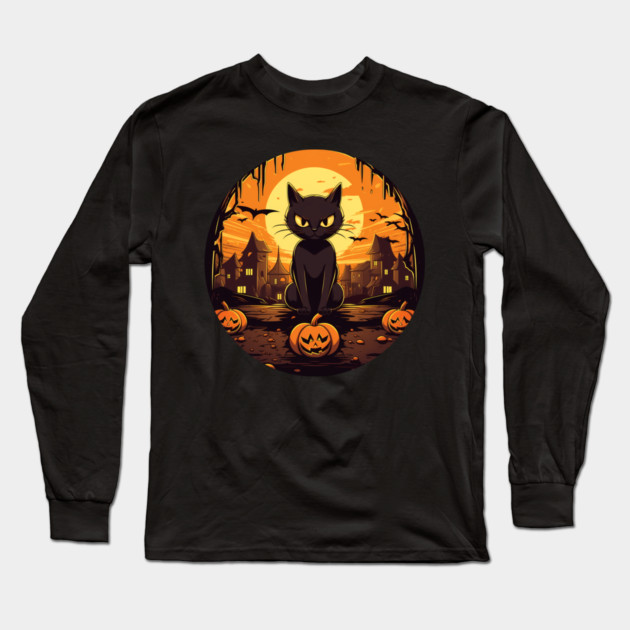 Manx Cat Halloween, Cat Lover Long Sleeve T-Shirt by logiamerch