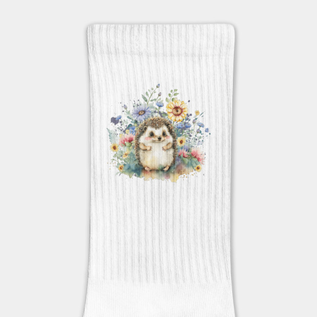 Watercolor Hedgehog in Flowers by HolidayBug