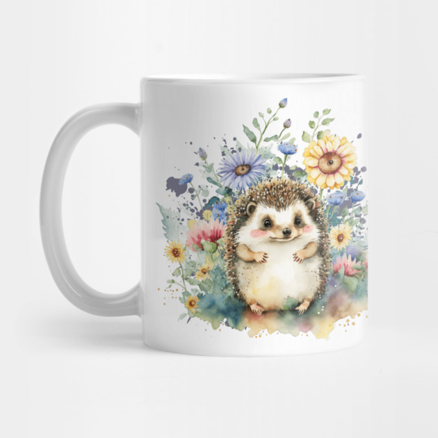 Watercolor Hedgehog in Flowers by HolidayBug