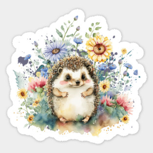 Watercolor Hedgehog in Flowers Sticker