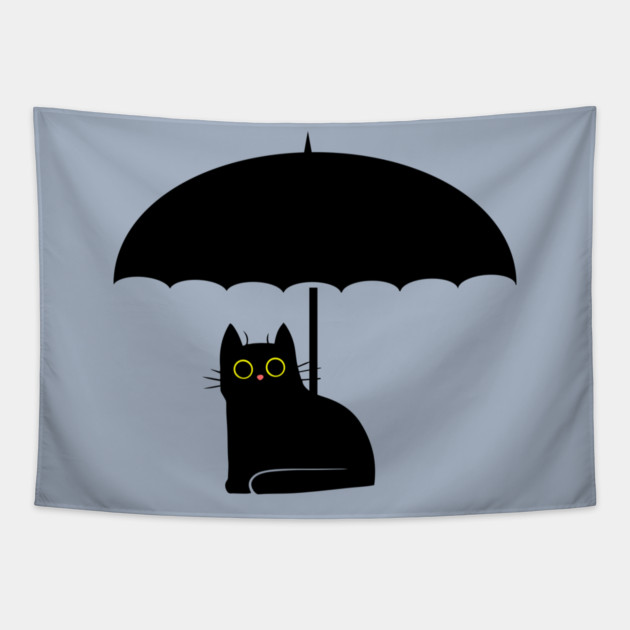Black Cat under Umbrella Tapestry by HolidayBug