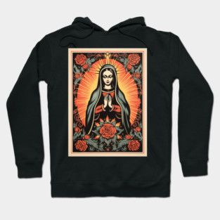 Vintage Retro Lithograph Virgin Mary Hoodie