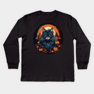 Maine Coon Cat Halloween, Cat Lover Kids Long Sleeve T-Shirt