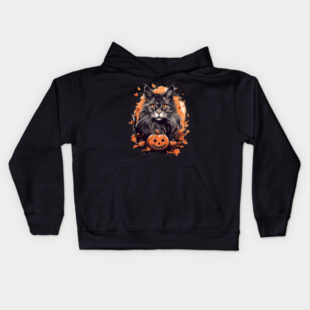 Maine Coon Cat Halloween, Cat Lover Kids Hoodie by logiamerch