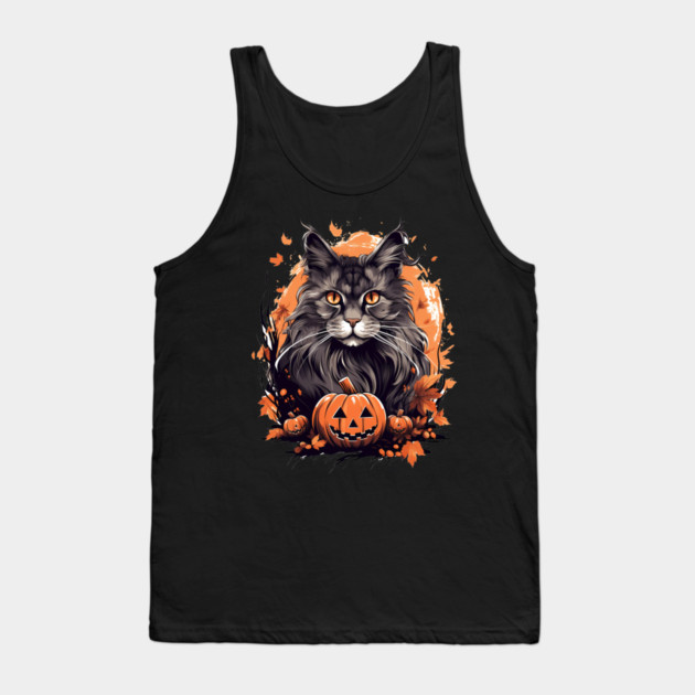 Maine Coon Cat Halloween, Cat Lover Tank Top by logiamerch