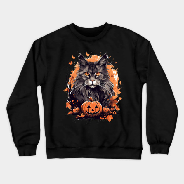 Maine Coon Cat Halloween, Cat Lover Crewneck Sweatshirt by logiamerch