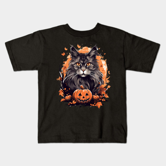 Maine Coon Cat Halloween, Cat Lover Kids T-Shirt by logiamerch