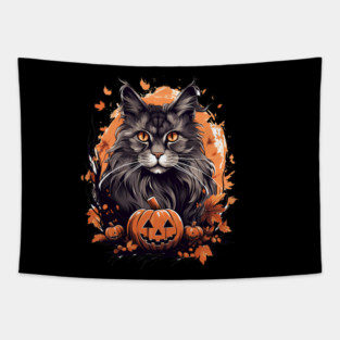 Maine Coon Cat Halloween, Cat Lover Tapestry