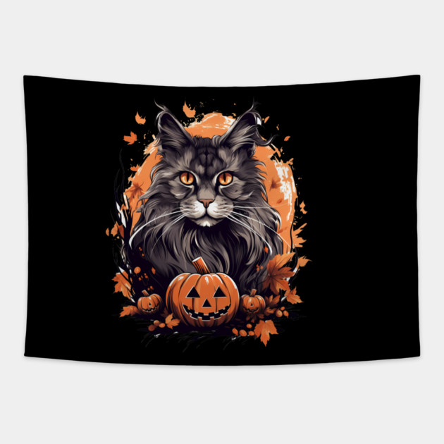 Maine Coon Cat Halloween, Cat Lover Tapestry by logiamerch