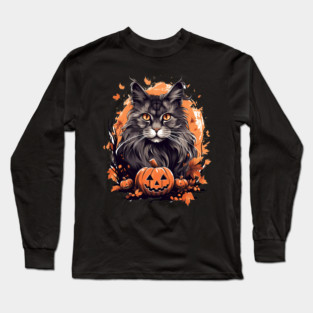 Maine Coon Cat Halloween, Cat Lover Long Sleeve T-Shirt