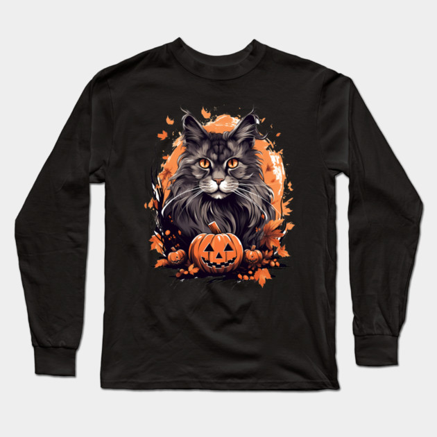 Maine Coon Cat Halloween, Cat Lover Long Sleeve T-Shirt by logiamerch