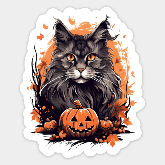 Maine Coon Cat Halloween, Cat Lover Sticker by logiamerch