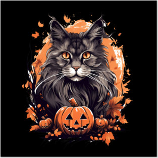 Maine Coon Cat Halloween, Cat Lover Posters and Art