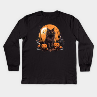 Norwegian Forest Cat Halloween, Cat Lover Kids Long Sleeve T-Shirt