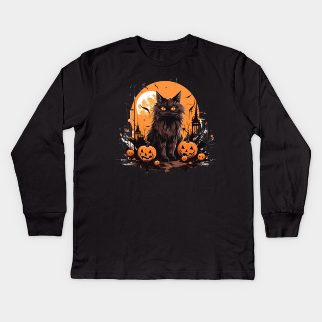 Norwegian Forest Cat Halloween, Cat Lover Kids Long Sleeve T-Shirt by logiamerch